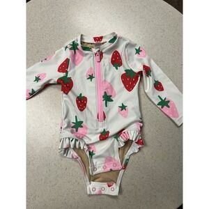 Old Navy Girls Printed Zip-Front Strawberry Swimsuit Swimming Suit 6/12m